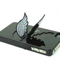 Coque iPhone 4 ailes d'ange 3D noire
